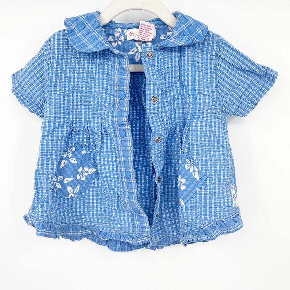 Gymboree Vintage Girls Seersucker Plaid Hawaiian Tropical Print Swing Top M - Picture 3 of 8